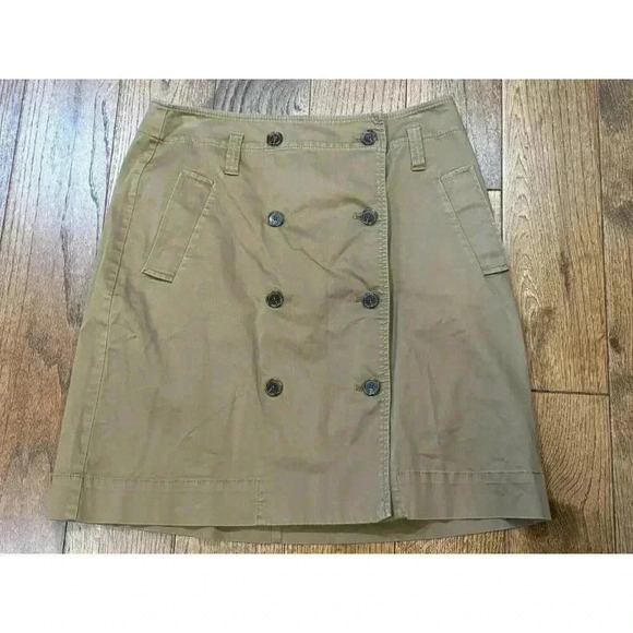 Ann Taylor Khaki Trench Coat Style A-Line Mini Skirt Twill Buttons Womens 10 - Picture 1 of 8